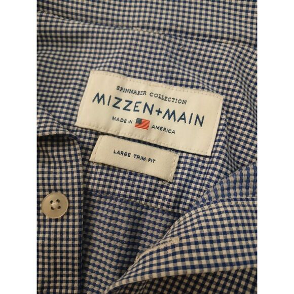 Mizzen+Main Other - Mizzen & Main Shirt Men LARGE Blue Gingham Check Trim Fit Performance Button Up
